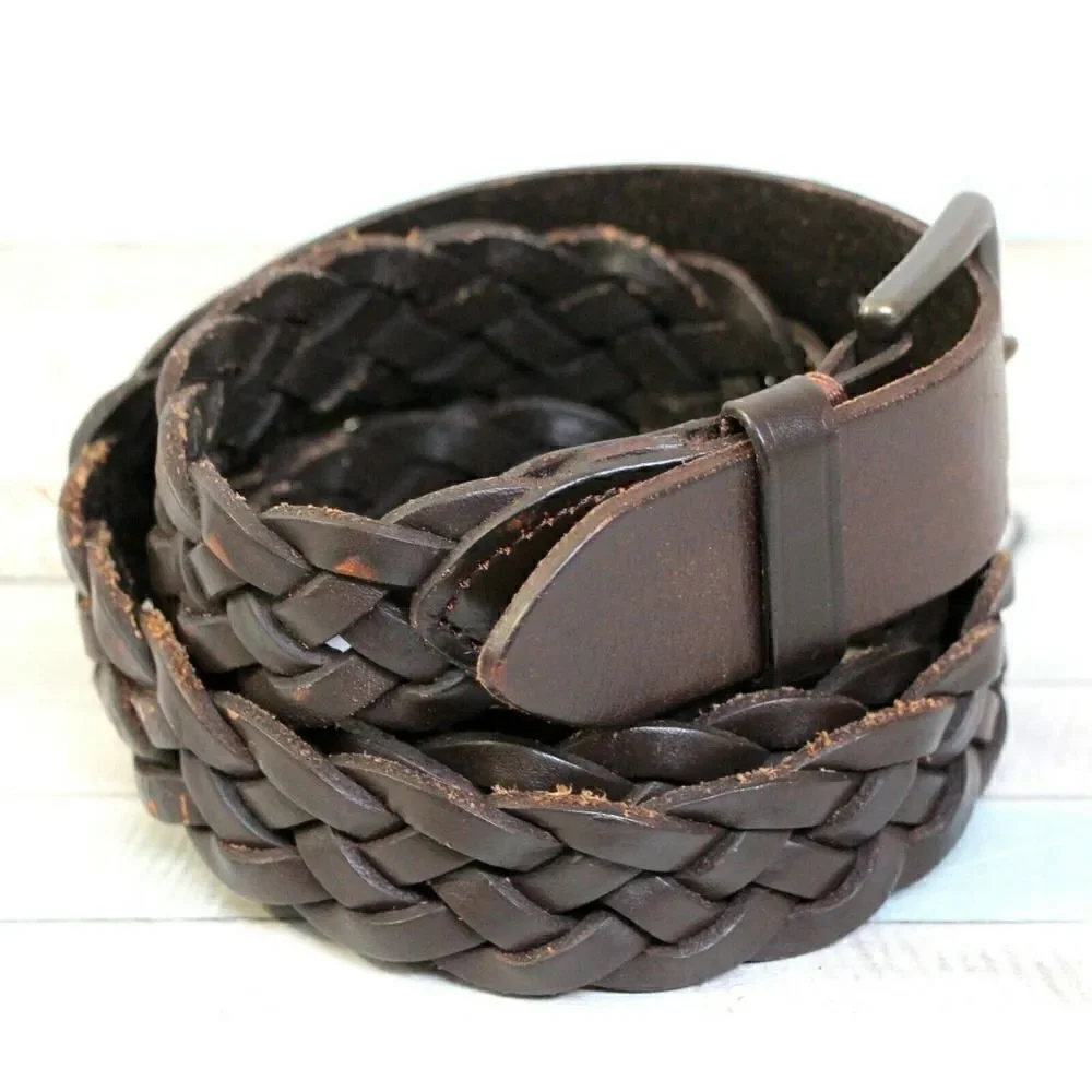 CLASSIC BRAIDED BROWN GENUINE LEATHER 1.25
